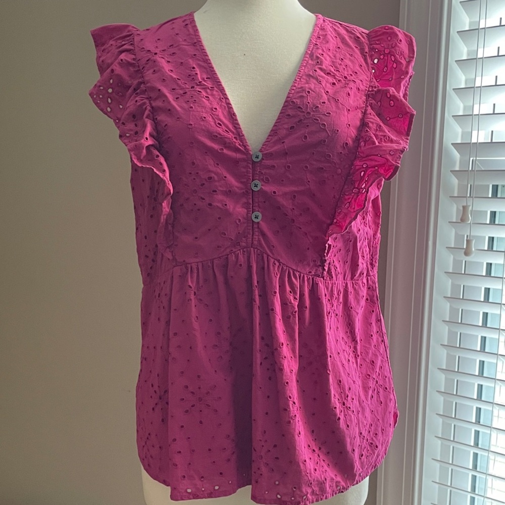 LOFT Eyelet Ruffle Sleeve Top